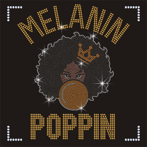 Newest Afro Girl Motif Custom Melanin Poppin Rhinestone Heat Transfer Design for T-shirt