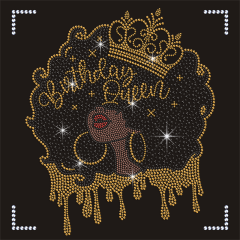 Hot Sale Afro Black Birthday Queen Women Bling Stones Motif Iron On Rhinestone Transfer Designs for Heat Press Clothes