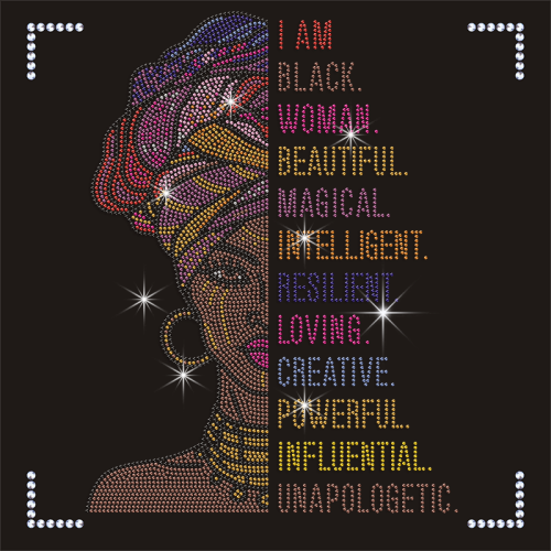 Custom Rhinestone Afro Girl Bling Black Woman Heat Transfer Design for Shirts