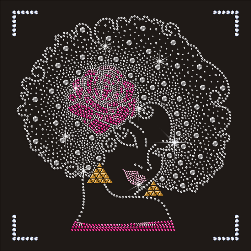 Wholesale Hot Fix Afro Rose Girl Rhinestone Transfer Heat Press on Hoodies