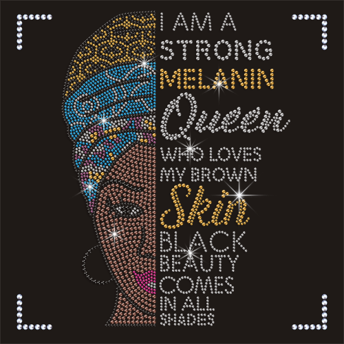 Crystal Afro Girl Rhinestone Melanin Queen Hotfix Heat Transfer Designs
