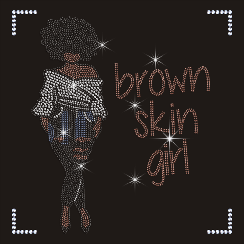 Wholesales Custom Hot Fix Rhinestone Transfer Brown Skin Girl Iron on Transfer for Shirt