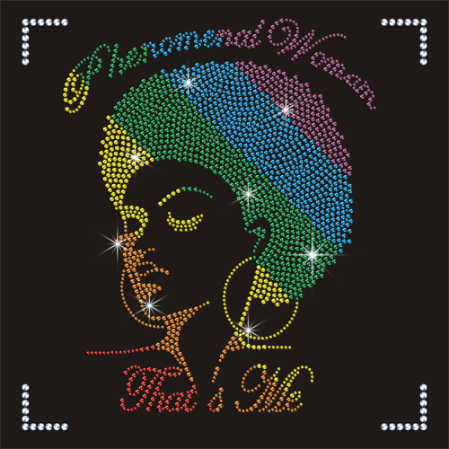 Wholesales Hotfix Colorful Rhinestone Motif Afro Girl Black History Heat Transfer