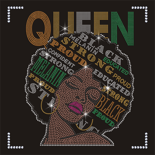 2023 Latest Black Women Afro Girl Rhinestone Iron on Transfer for Clothes