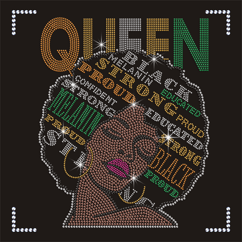 2023 Latest Black Women Afro Girl Rhinestone Iron on Transfer for Clothes