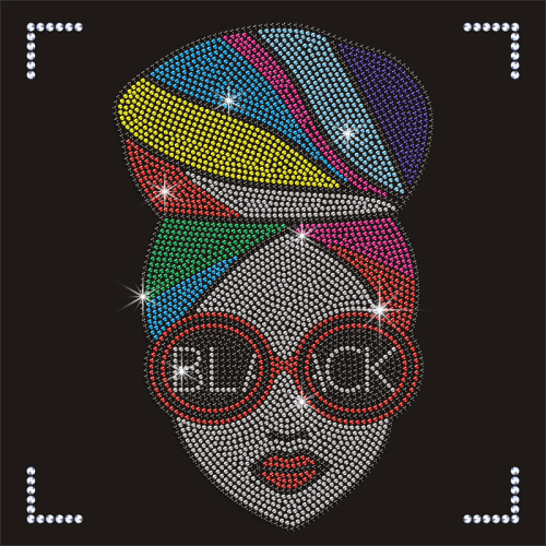 Best Selling Afro Girl Rhinestone Transfer Black Lady Iron on Motif for T-shirts