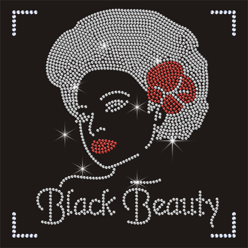 Top Sale Bling Black Beauty Lady Crystal Hot Fix Popular Rhinestone Heat Transfer Design for Shirts