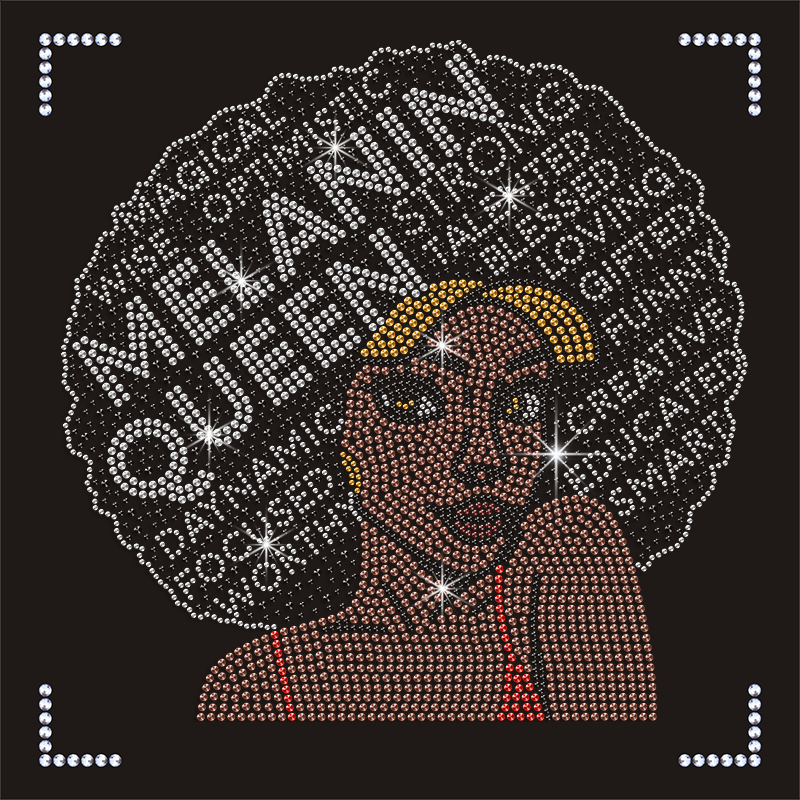 Bling Crystal Iron on Melanin Queen Transfers Custom Afro Girl Heat Press Rhinestone Designs