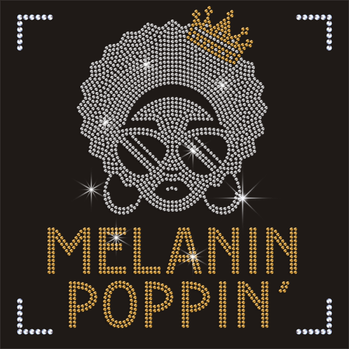 Custom Melanin Popin Iron on Afro Girl Rhinestone Transfer Design for Clothing
