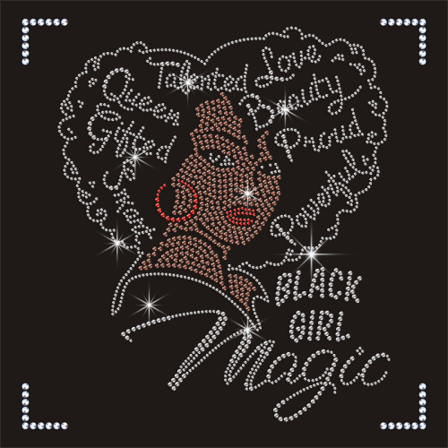 Beautiful Woman Letter Crystal Afro Girl Pattern Iron On Rhinestone Template Heat Transfer