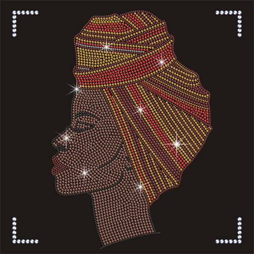 Hot-Fix Lead Free Crystal Stone Custom Fashion Afro Girl Rhinestone Heat Transfers Design