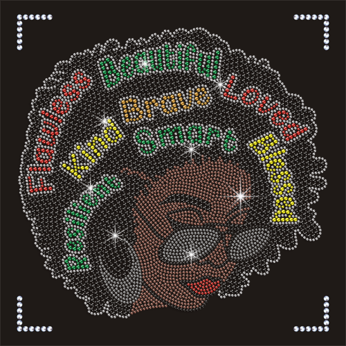 Fashion AFRO Girl Rhinestone Transfers Hot Fix Transfers for Cloth