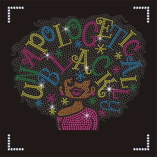 Women's Black Girl Afro Woman Hot Fix Rhinestone Heat Transfer for T-shirt