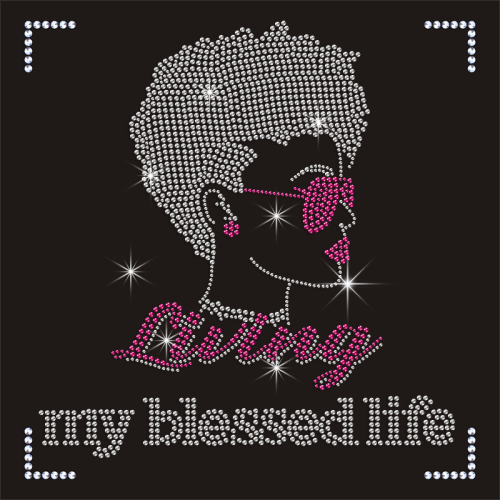 Hot Sale Hotfix Afro Girl Rhinestone Blessed Life Heat Transfer Designs