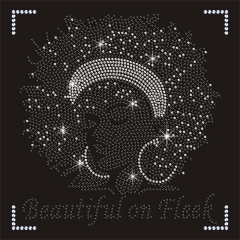 Wholesale Hot Fix Iron on Black Hair Lady Transfer Rhinestone Designs for Clothing