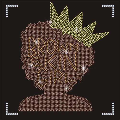 2023 New Hot Fix Rhinestone Transfers Brown Skin Girl Designs Motif Heat Transfer for T Shirts