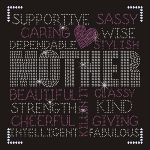Latest Mother Day Heat Transfer Hotfix Heart Hotfix Custom Letters Rhinestone Transfer