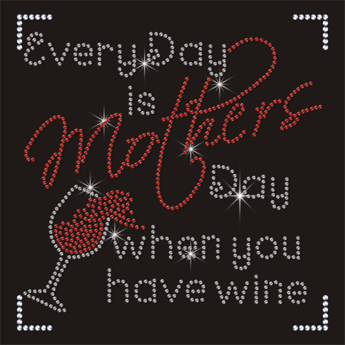 Custom Iron on Mom Rhinestone Transfer Wholesale Wine Cup Designs for Clothing