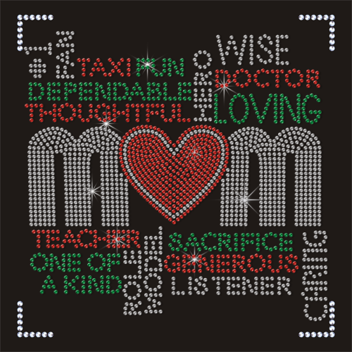 Bling Mom Heart Design DIY Letters Hotfix Rhinestone Transfer