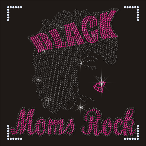 Hot Style Crystal Hot Fix Black Mom Rock Rhinestone Transfer