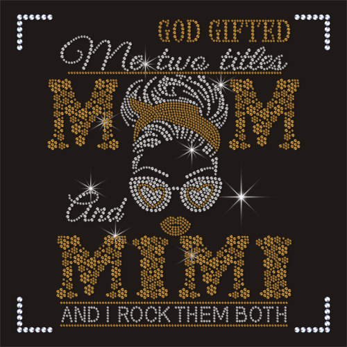 Free Sample Bling Mom and Mimi Custom Rhinestone Heat Transfer Designs for T-shirt