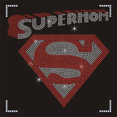 Wholesale Iron On Rhinestone Transfer Super Mom Designs Motifs