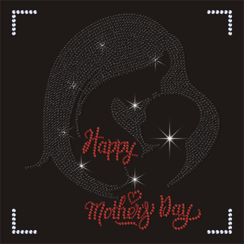 Factory Price Happy Mother's Day Bling Stones Motif Hot Fix Heat Press Transfers