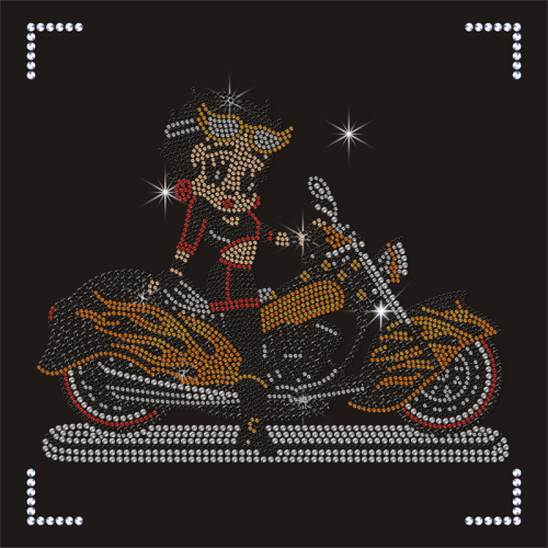 Hot Fix Fast Delivery Bettyboop Iron on Motorbike Rhinestone Transfer for Hoodies