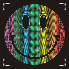Hot Sale Heat-Transferred Colorful Smiley Glass Rhinestone Flat Back Heat Transfer Designs
