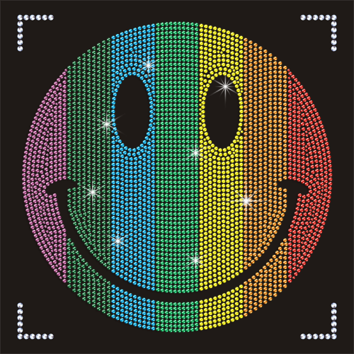 Hot Sale Heat-Transferred Colorful Smiley Glass Rhinestone Flat Back Heat Transfer Designs