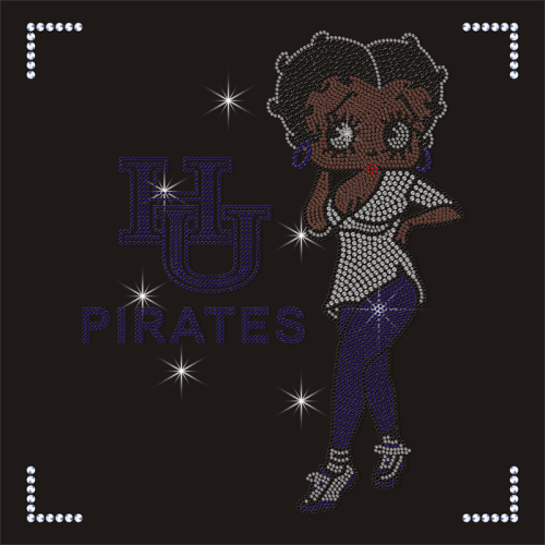 Afro Girl Bettyboop Rhinestone Transfer Pirates Girl Iron on Motif Designs for T-shirts