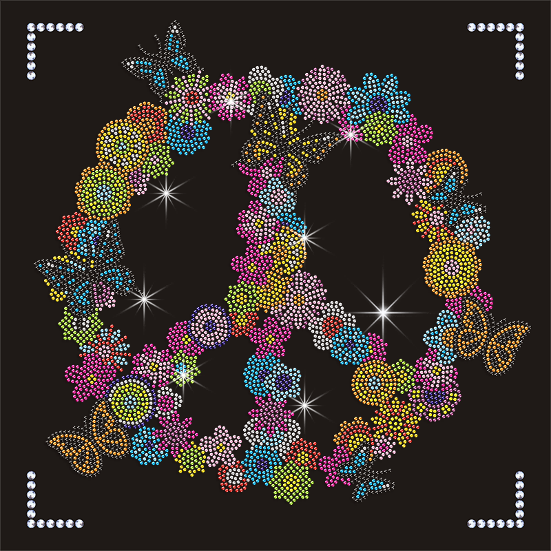 Wholesale Hot Fix Rhinestone Transfer Motifs Flowers Butterfly Motif Peace Heat Transfers