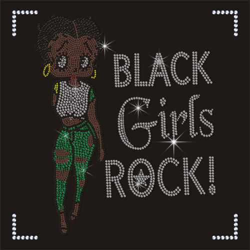 Custom Crystal Black Girl Rocks Rhinestone Cartoon Betty Rhinestone Heat Transfer