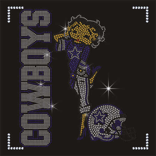 Fashion Bettyboop Lady Hotfix Rhinestone Transfer Cowboys NFL Team Logo Bling Motifs