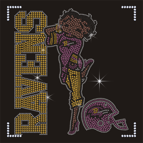 Bettyboop Hot Fix Rhinestones Transfer Bling Ravens Logo Motif Design for T-shirts