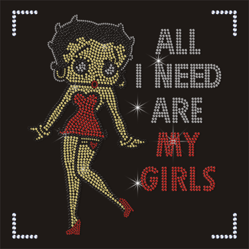 Factory Price Customized Betty Girl Iron on Rhinestone Transfer Motif for T-shirts