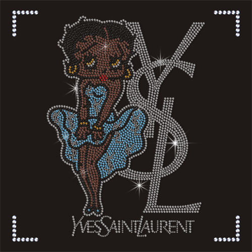 Custom Crystal Bling Designer Logo Hot Fix Betty Girl Motif Rhinestone Transfer Iron on Motifs