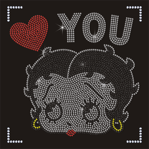 Top Sale Shiny Hot Fix Bettyboop Custom Iron on Rhinestone Heat Transfer Design for Shirts
