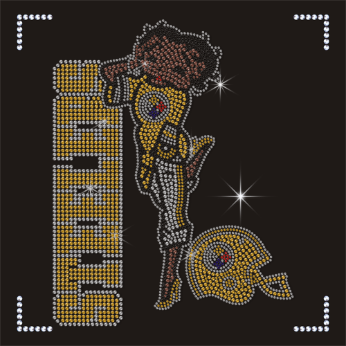 Cute Lovely Bettyboop Hot Fix Steelers Team Logo Rhinestone Transfer