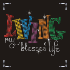 Custom Slogen Hot Fix Blessed Logo Heat Rhinestone Transfer for T Shirts Hoodies