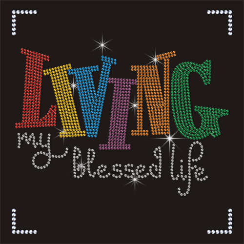 Custom Slogen Hot Fix Blessed Logo Heat Rhinestone Transfer for T Shirts Hoodies