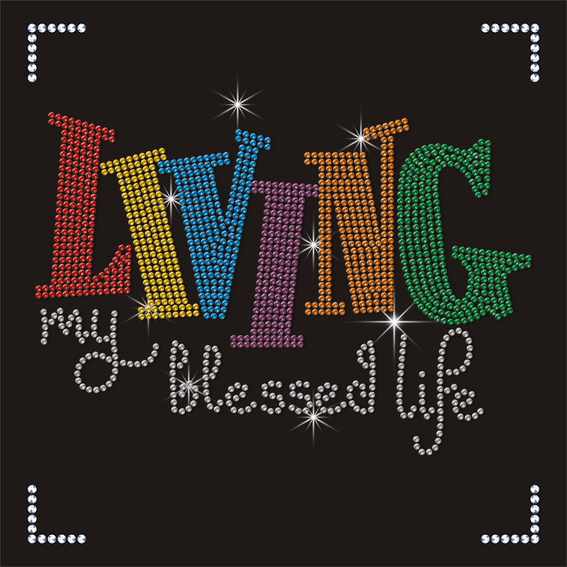 Custom Slogen Hot Fix Blessed Logo Heat Rhinestone Transfer for T Shirts Hoodies