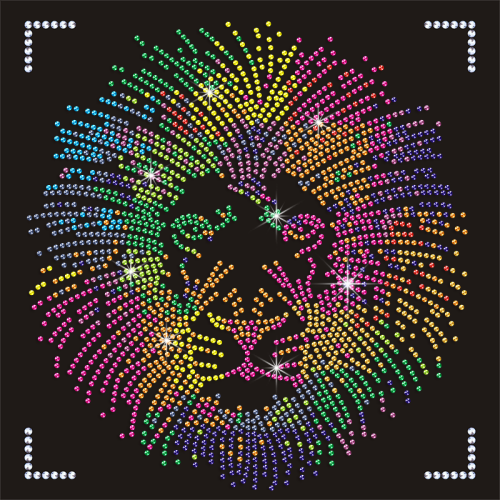 Custom Colorful Lion Design Hotfix Rhinestone Heat Transfer for T-shirts