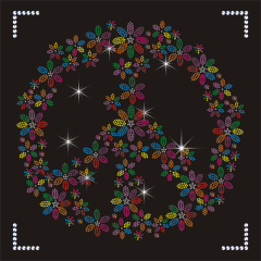 Flower Design Peace Rhinestone Transfers Custom Peace Heat Transfer for Hoodie Clothing