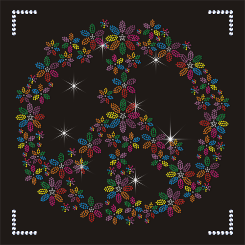 Flower Design Peace Rhinestone Transfers Custom Peace Heat Transfer for Hoodie Clothing
