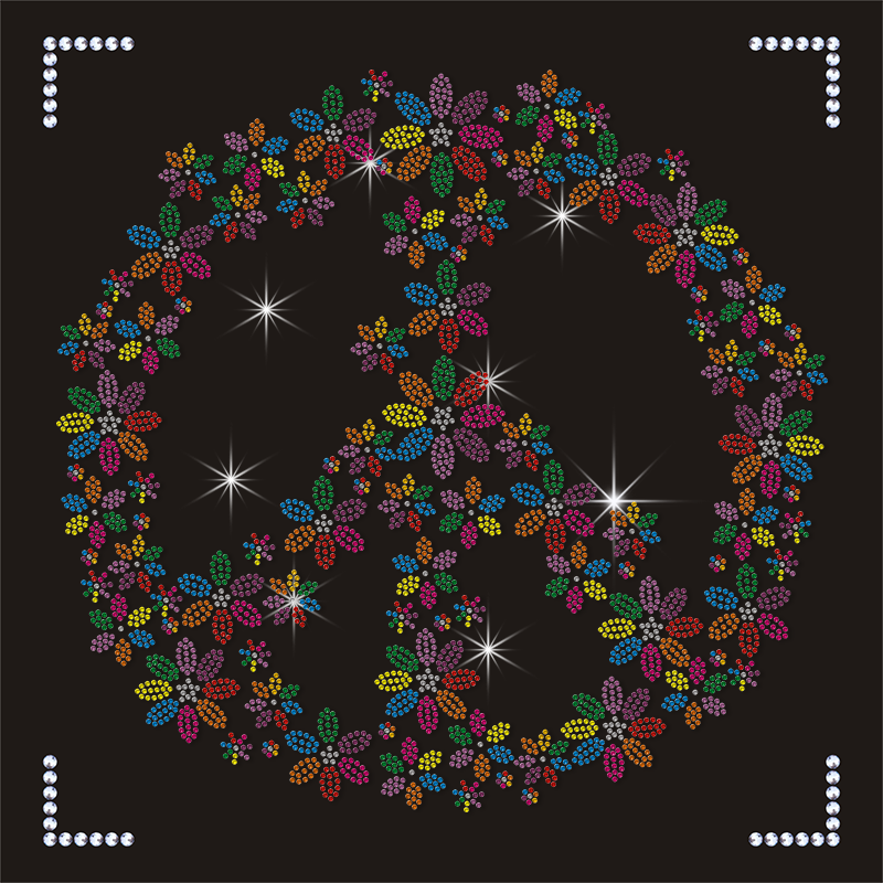 Flower Design Peace Rhinestone Transfers Custom Peace Heat Transfer for Hoodie Clothing