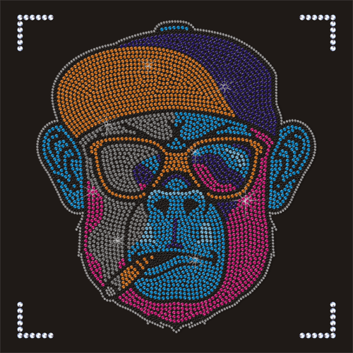 Wholesale Bling Monkey Sheet Flatback HotFix Animal Iron On Rhinestone Transfer for Tops T-shirts