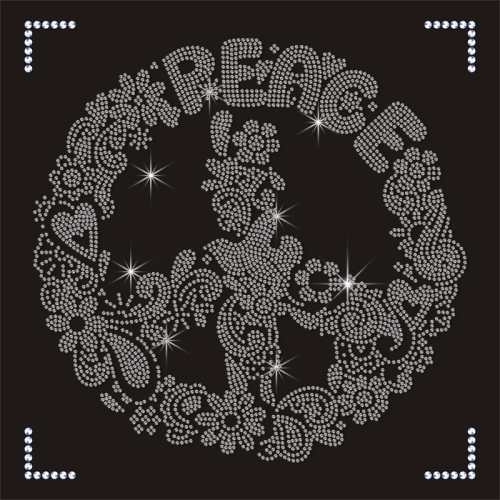 Hot Sale Peace Design Flower Rhinestone Transfer Iron on Design Motif