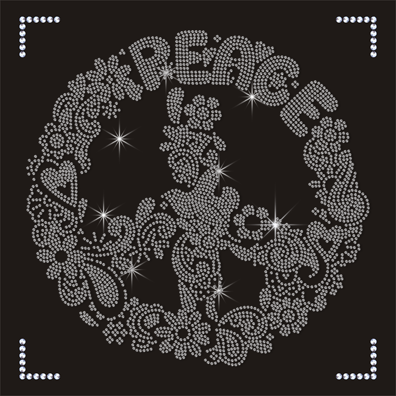 Hot Sale Peace Design Flower Rhinestone Transfer Iron on Design Motif