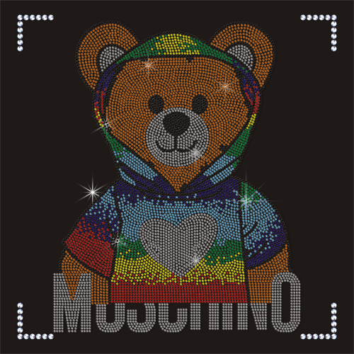 Custom Logo Color Bear Rhinestones Cotton T Shirt Appliques for Men's Tee Shirt